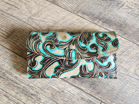 Tri Fold Wallet - Turquoise scrolls #18
