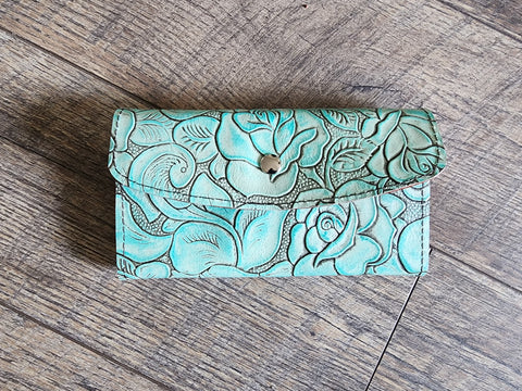 Tri Fold Wallet - Turquoise Rose #16