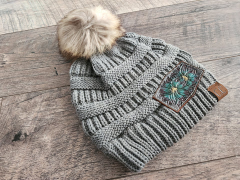 Turquoise Sunflower C.C. Beanie (Grey)