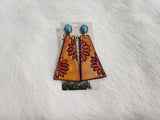 Leather Tooled Earrings - #04 Red Sunfower