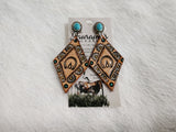 Leather Tooled Earrings - #02 horse print